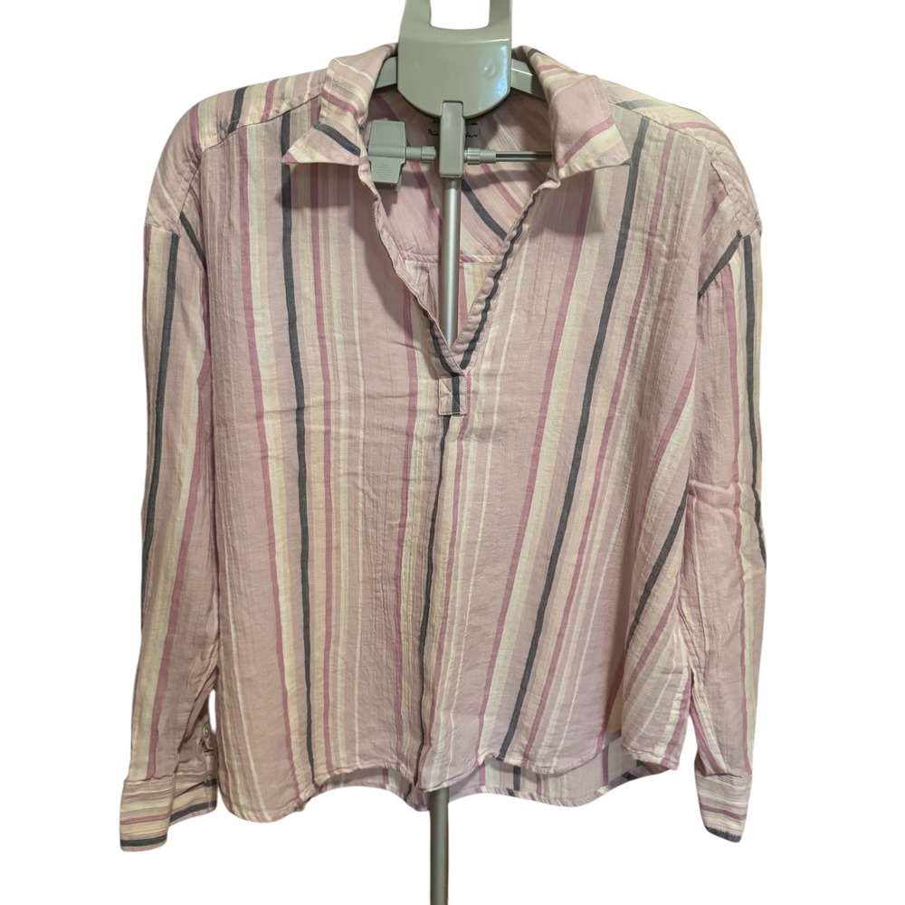 Michael Stars Women's Medium Long Sleeve Collared V-Neck‎ Blouse – Pink EUC